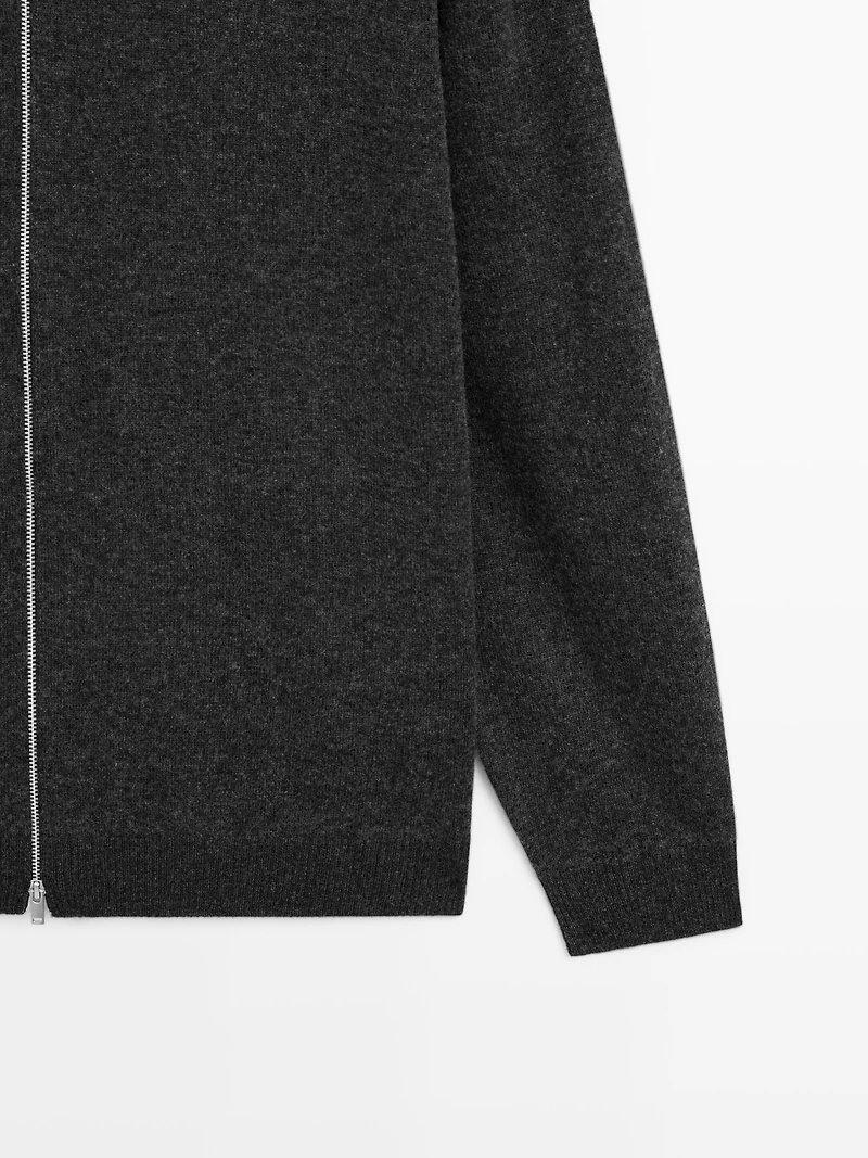 Zip-up knit cardigan with hood