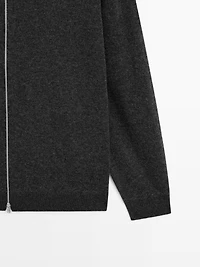 Zip-up knit cardigan with hood