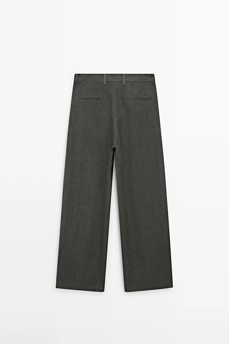 Pantalon mélangé pièce latérale lin