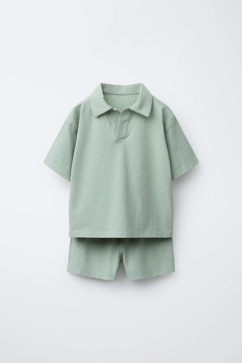 SOLID POLO AND BERMUDA JOGGING SET