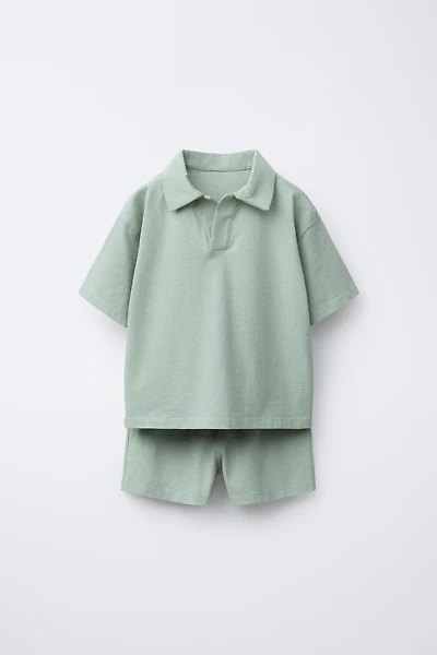 SOLID POLO AND BERMUDA JOGGING SET