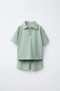 SOLID POLO AND BERMUDA JOGGING SET