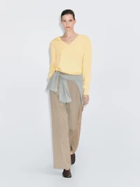 Wool blend deep V-neck knit sweater