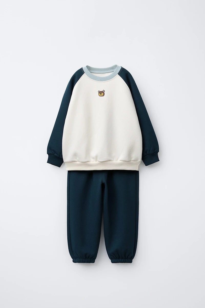 ENSEMBLE JOGGING SWEAT-SHIRT ET PANTALON JOGGER OURSON COLOR BLOCK