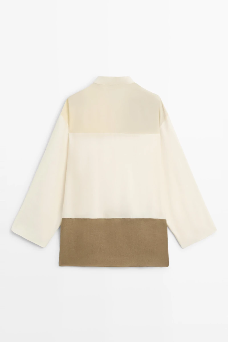 Patchwork stand collar flowing shirt