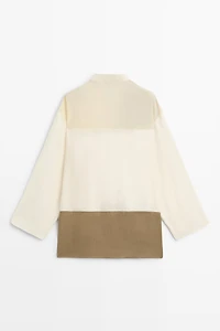 Patchwork stand collar flowing shirt
