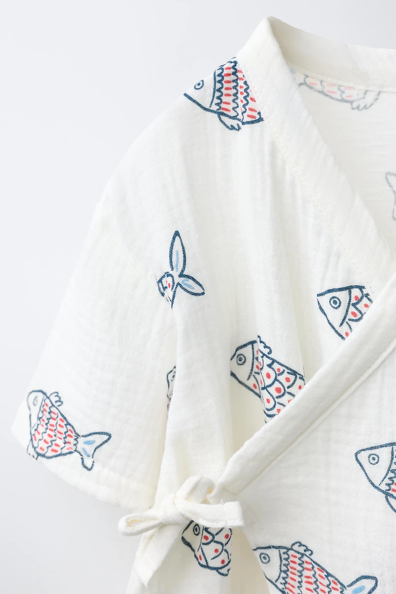 FISH PRINT WRAP ROMPER