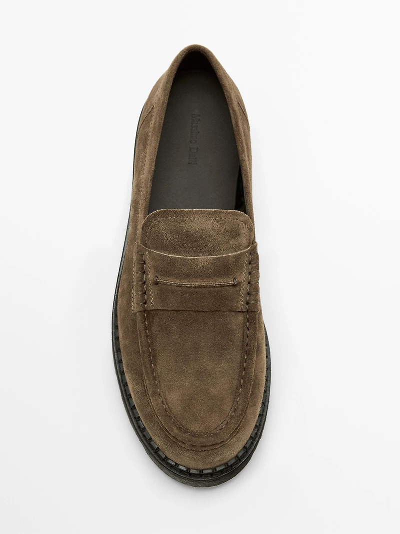 Leather track-sole loafers with penny strap