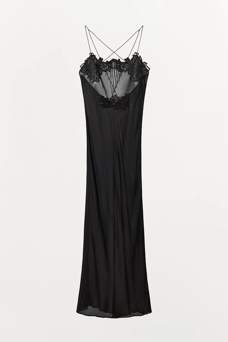 EMBROIDERED GEORGETTE MIDI DRESS