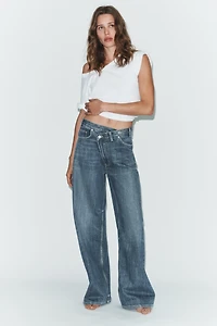 TRF HIGH-WAIST CROSSOVER WAIST WIDE LEG JEANS