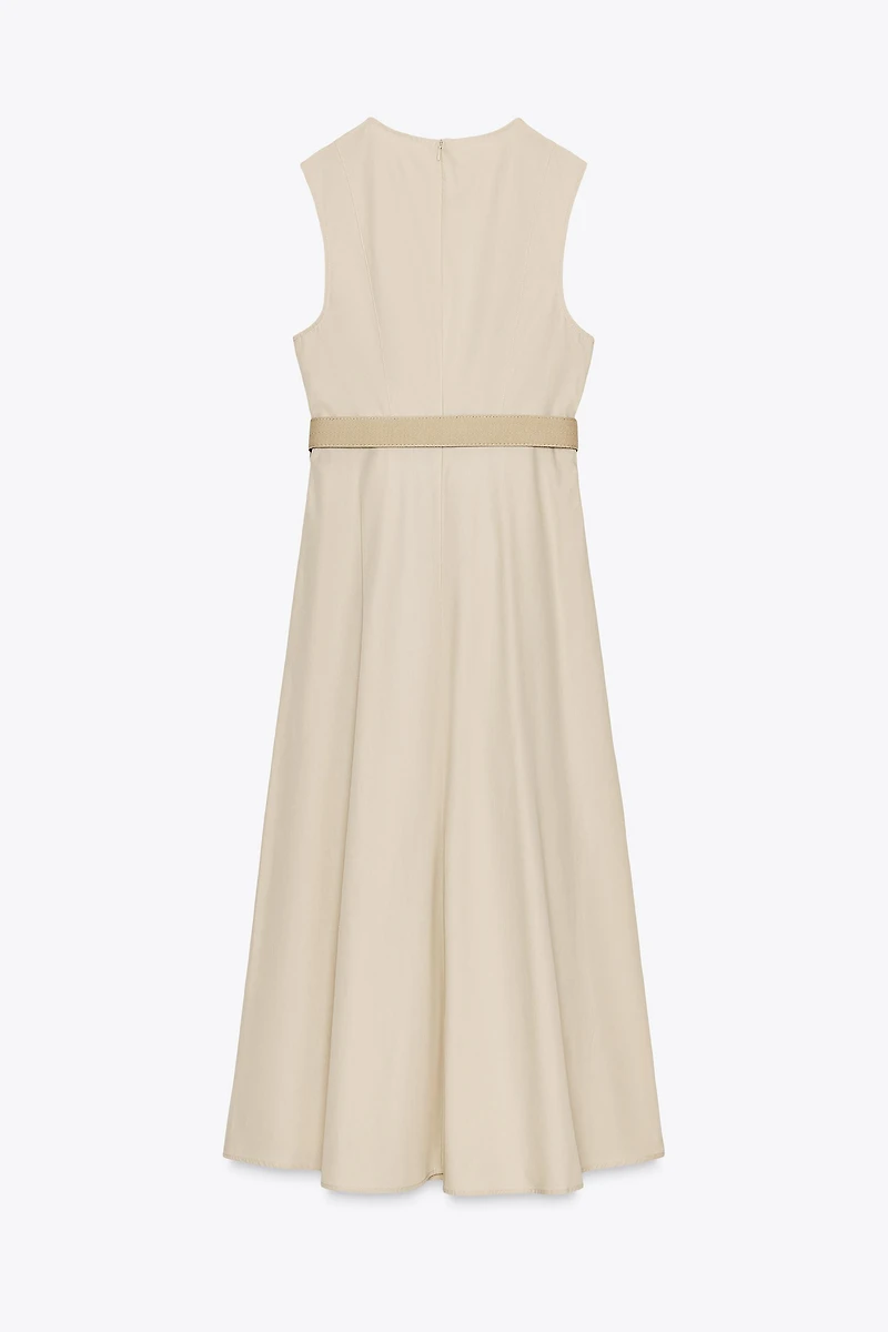 ROBE MIDI EN POPELINE AVEC CEINTURE