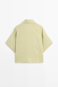 Short sleeve linen snap button shirt