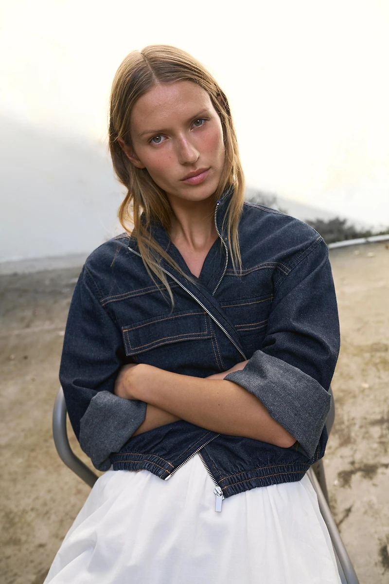 Z1975 HIGH-COLLAR DENIM BOMBER JACKET