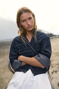 Z1975 HIGH-COLLAR DENIM BOMBER JACKET