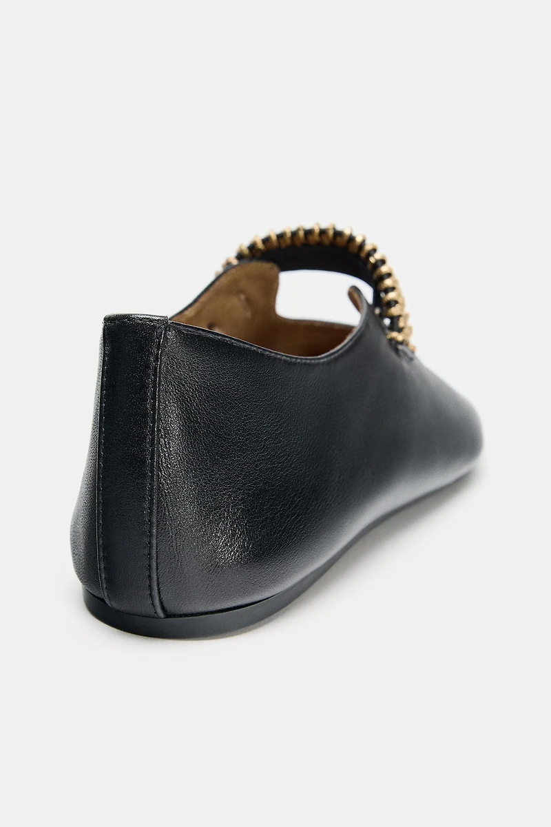BALLERINE CUIR BANDE MÉTALLIQUE