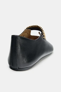 BALLERINE CUIR BANDE MÉTALLIQUE