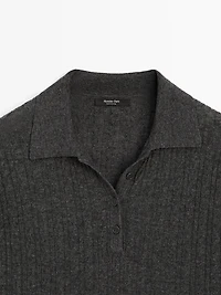Wool blend cable-knit polo shirt