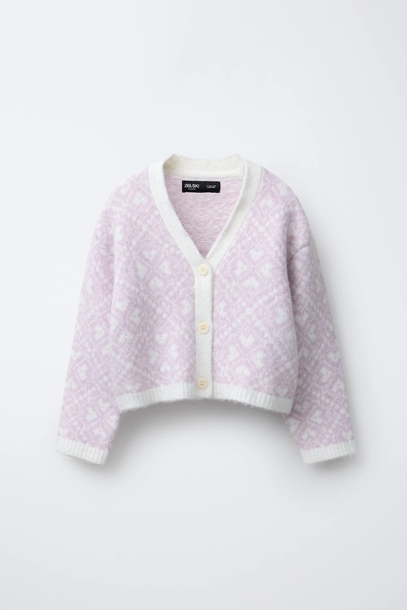 JACQUARD KNIT CARDIGAN WITH DETACHABLE FAUX FUR COLLAR SKI COLLECTION