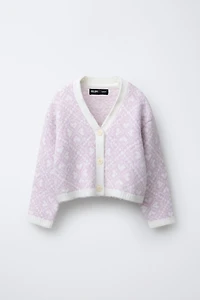 JACQUARD KNIT CARDIGAN WITH DETACHABLE FAUX FUR COLLAR SKI COLLECTION