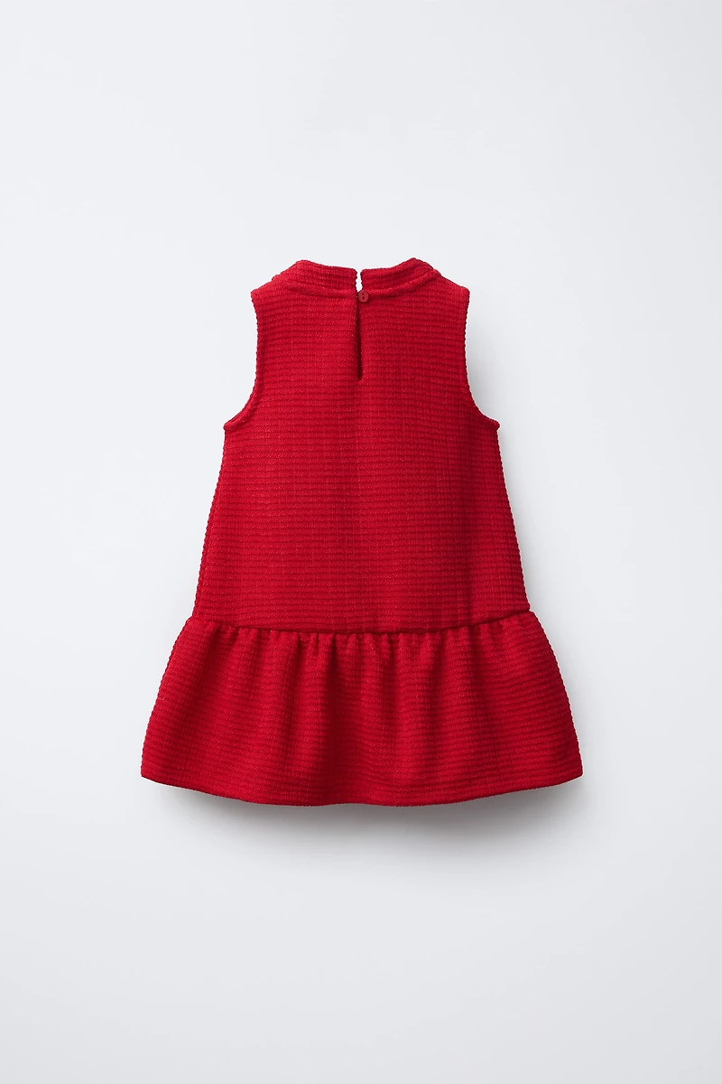 CONTRAST BOW TEXTURED DRESS