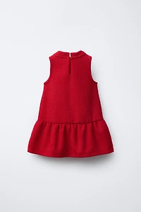 CONTRAST BOW TEXTURED DRESS