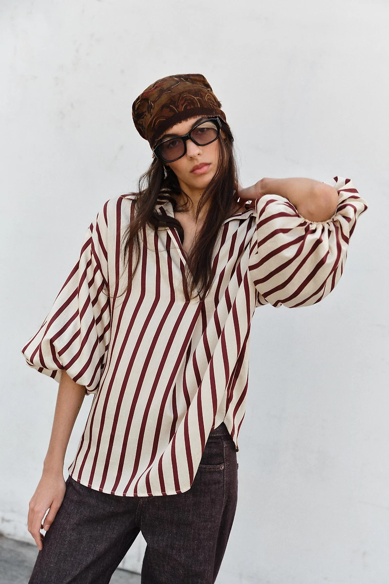 STRIPED BALLOON SLEEVE SHIRT