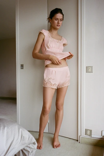 EMBROIDERED LACE SATIN SHORTS