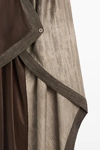 Flowing wrap top with mixed fabric detail