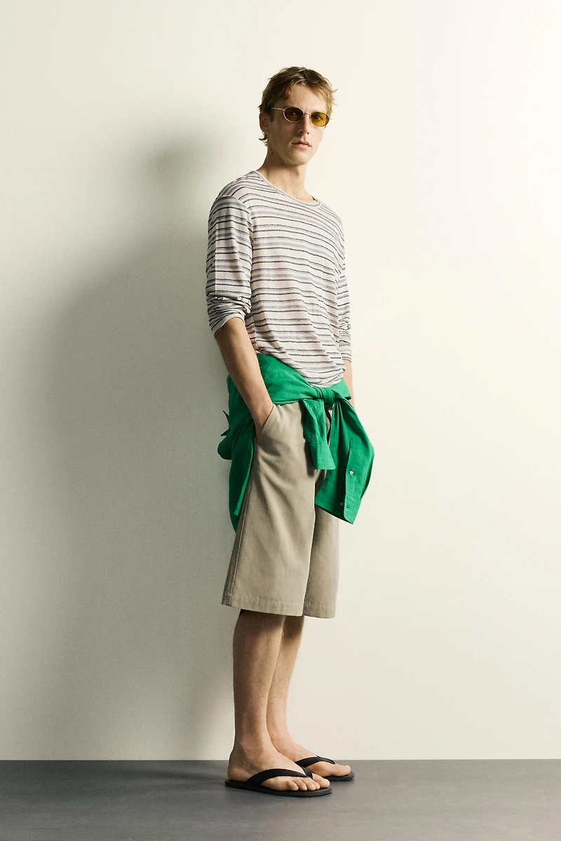 VISCOSE-LINEN STRIPED T-SHIRT