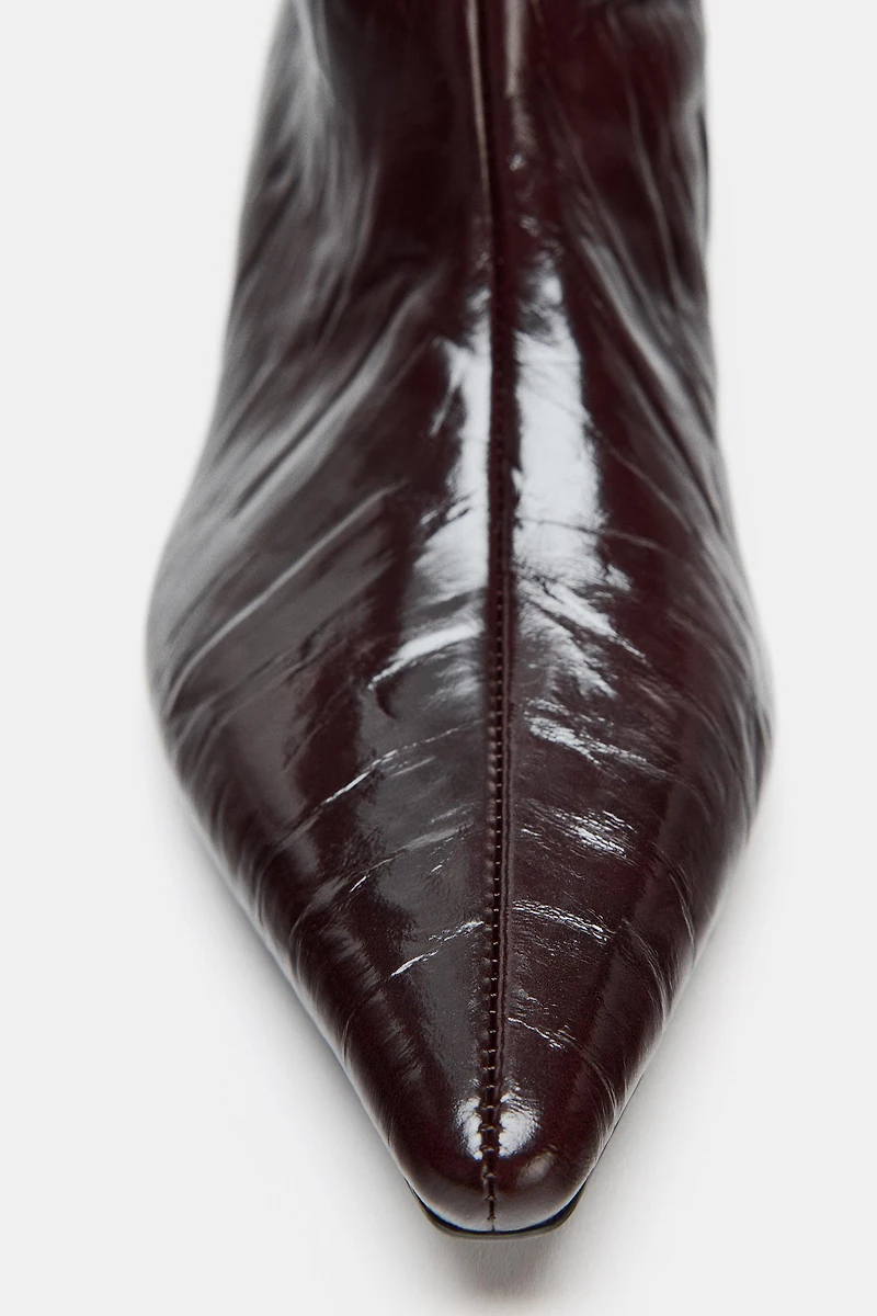 CRACKLED KITTEN HEEL BOOTS