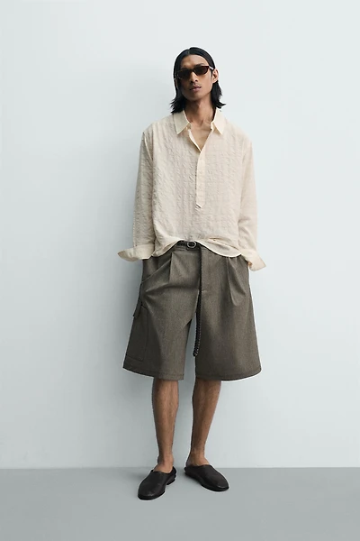 WRINKLE EFFECT PLAID JACQUARD POLO SHIRT