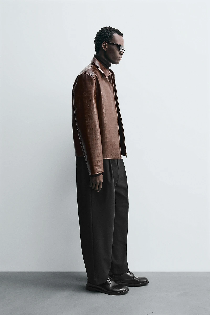 EMBOSSED FAUX LEATHER JACKET