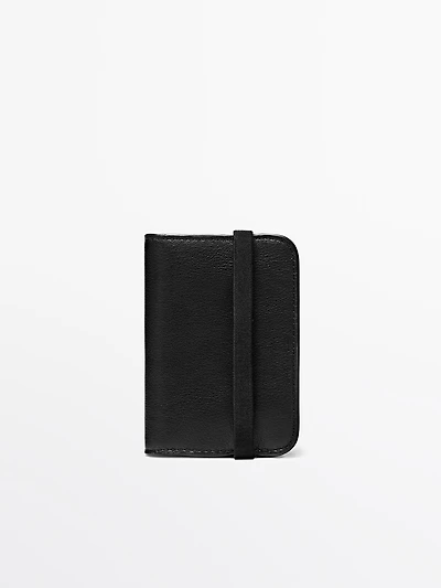 Nappa leather card holder with flap