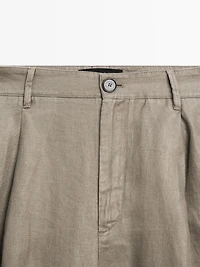 100% linen wide-leg mid-rise trousers