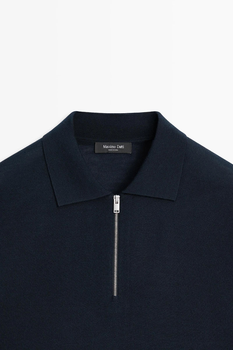 Polo zippé en mélange de laine