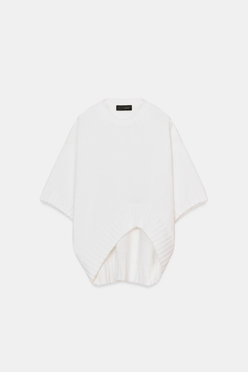 ASYMMETRIC HEM SHORT SLEEVE KNIT JUMPER