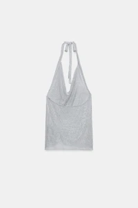 METALLIC THREAD KNIT HALTER TOP