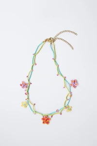 TWO-PACK OF BEADED FLOWER NECKLACES