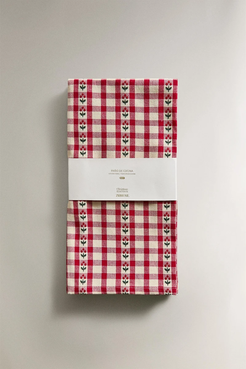 SET OF CHECKED CHRISTMAS COTTON KITCHEN TOWELS (SET OF 2)