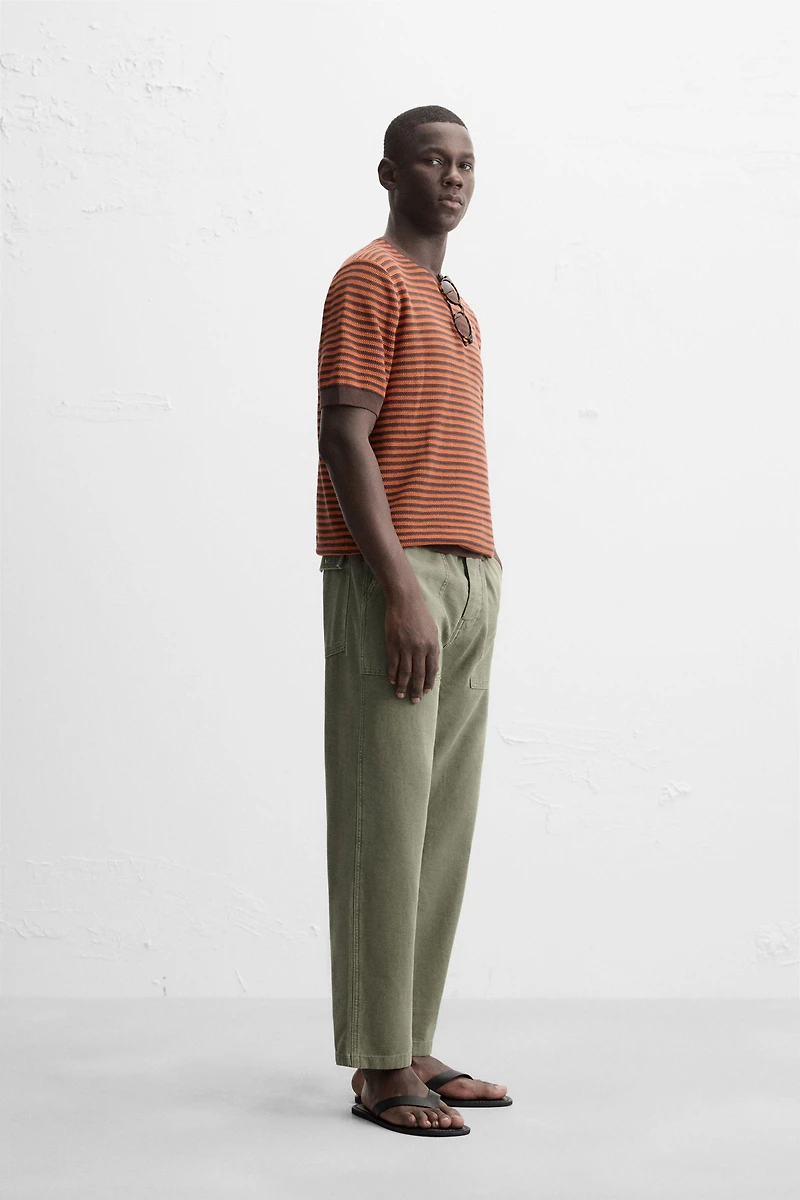 STRIPED OPEN KNIT T-SHIRT