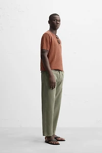 STRIPED OPEN KNIT T-SHIRT