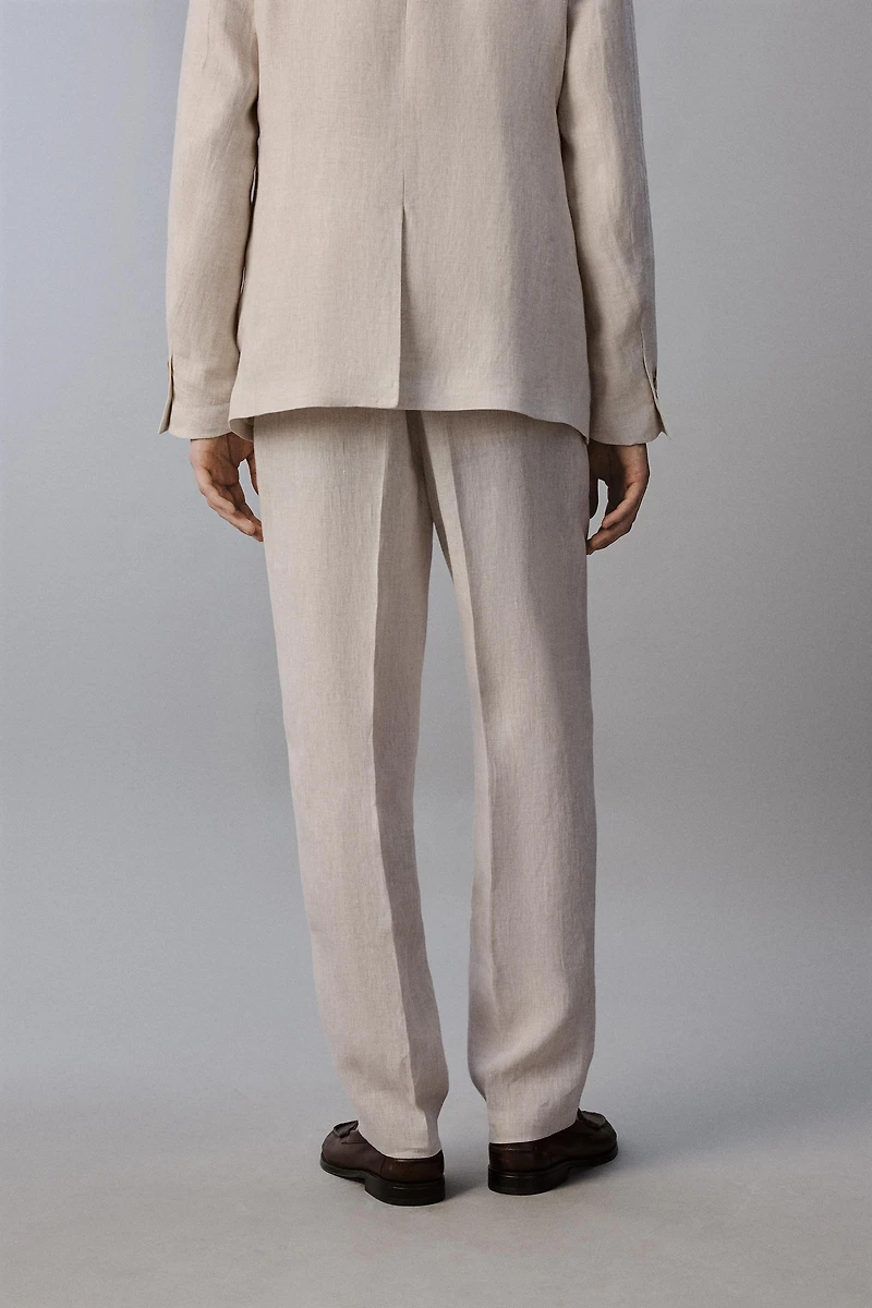 100% LINEN PLEATED SUIT PANTS