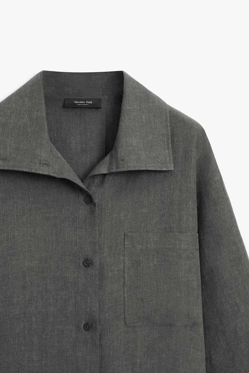 Melange linen overshirt with buckles