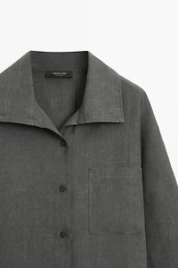 Melange linen overshirt with buckles