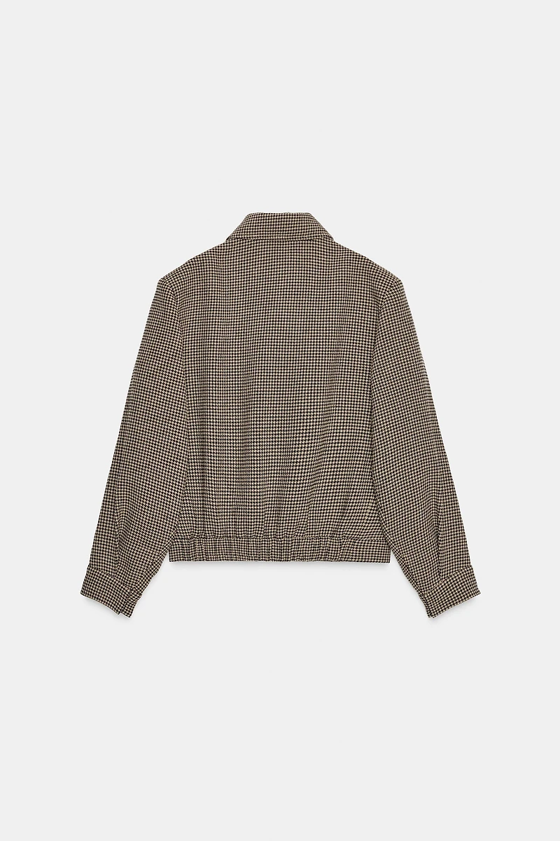 HOUNDSTOOTH BOMBER JACKET WITH SHOULDER PADS