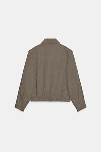HOUNDSTOOTH BOMBER JACKET WITH SHOULDER PADS