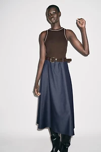 BELTED COMBINATION MIDI DRESS