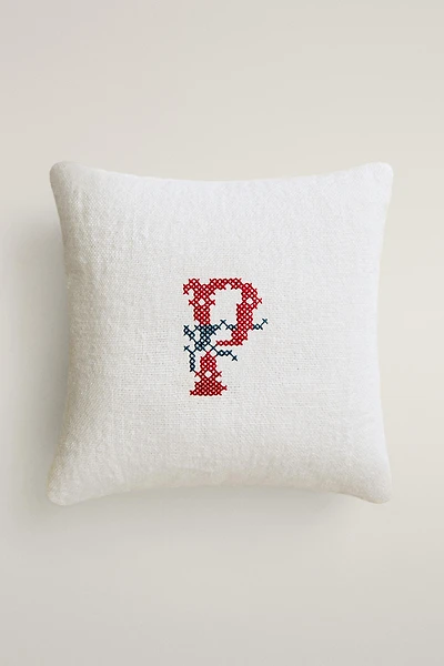 LETTER P EMBROIDERED LINEN CUSHION