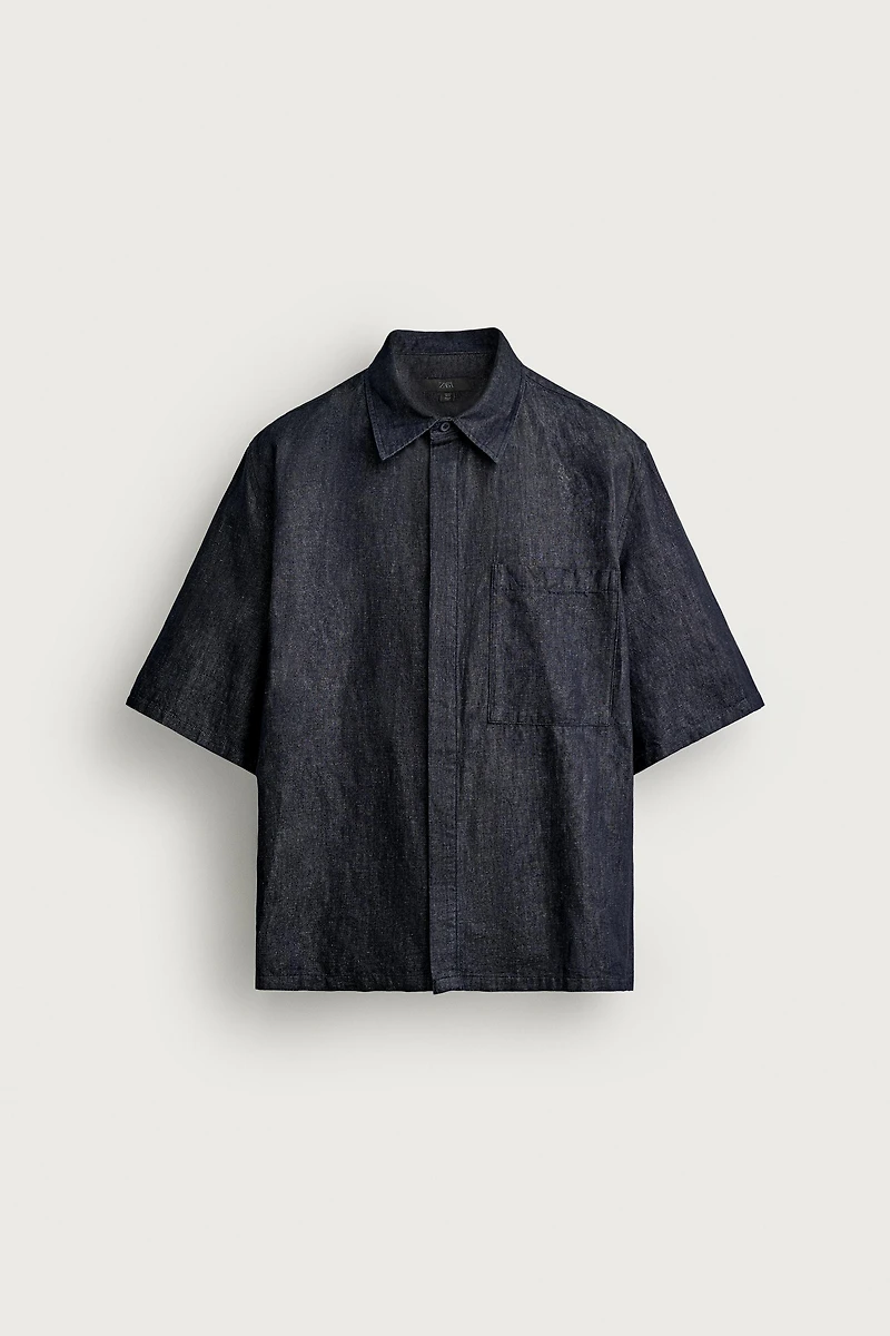 CHEMISE DENIM COUPE BOXY COTON ET LIN