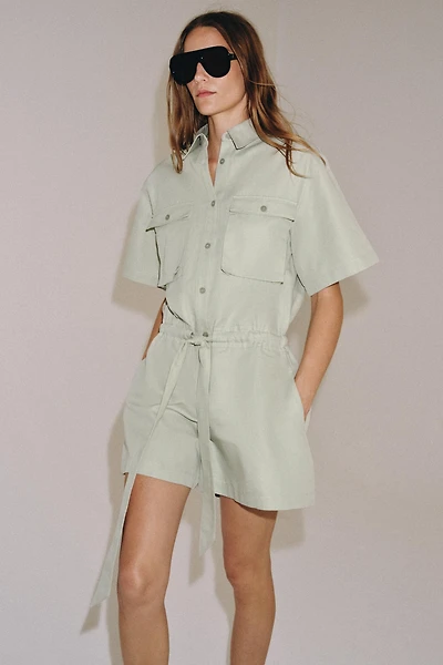 ZW COLLECTION BELTED SHIRT JUMPSUIT